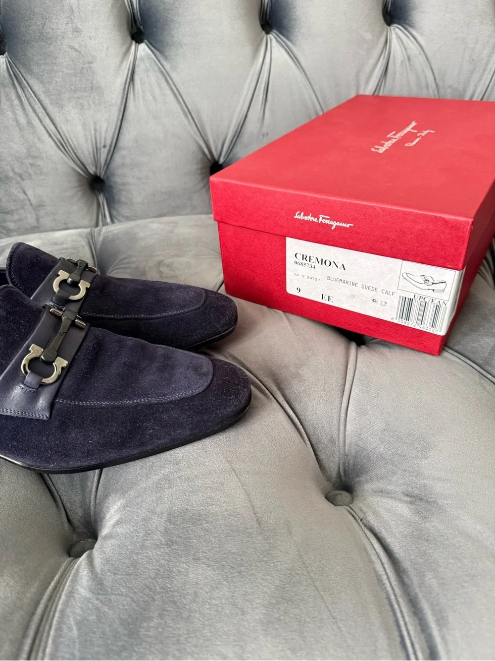 Salvatore Ferragamo Cremona Gancini Suede Loafers Men’s 9 EE Bluemarine Italy